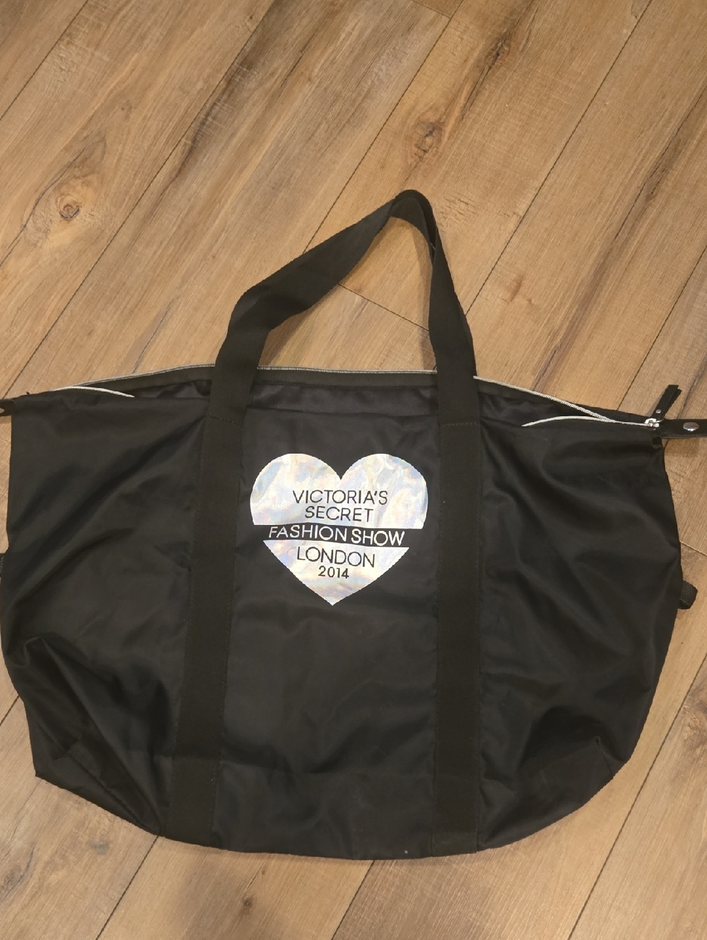 Victoria's Secret Black Tote Travel Weekend Bag with Heart Fashion Show Graphic